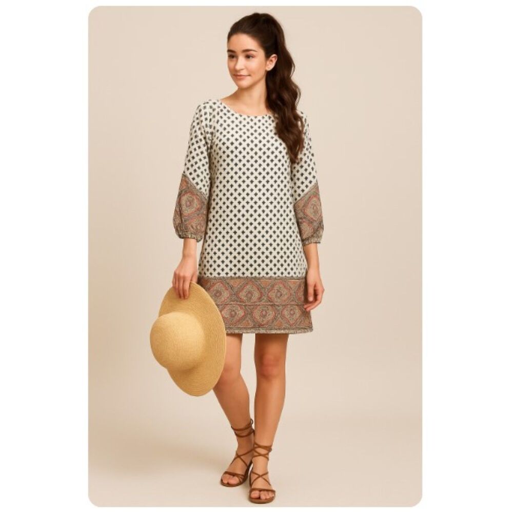 BCBGMAXAZRIA Scarf Dress Brown Polka Dot Boho Womens Size S